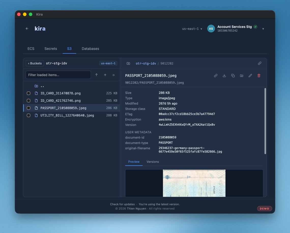 Kira S3 object browser